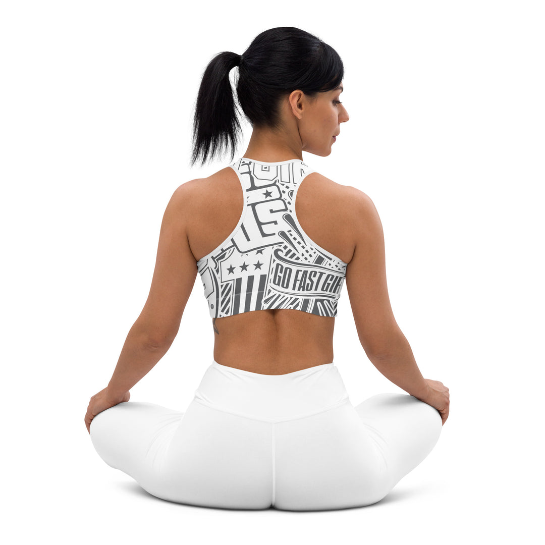 AOP White Sports Bra