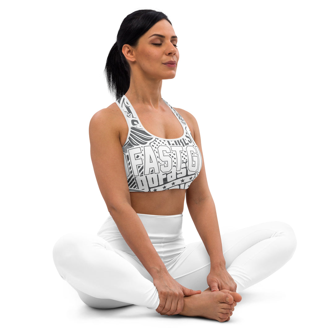 AOP White Sports Bra