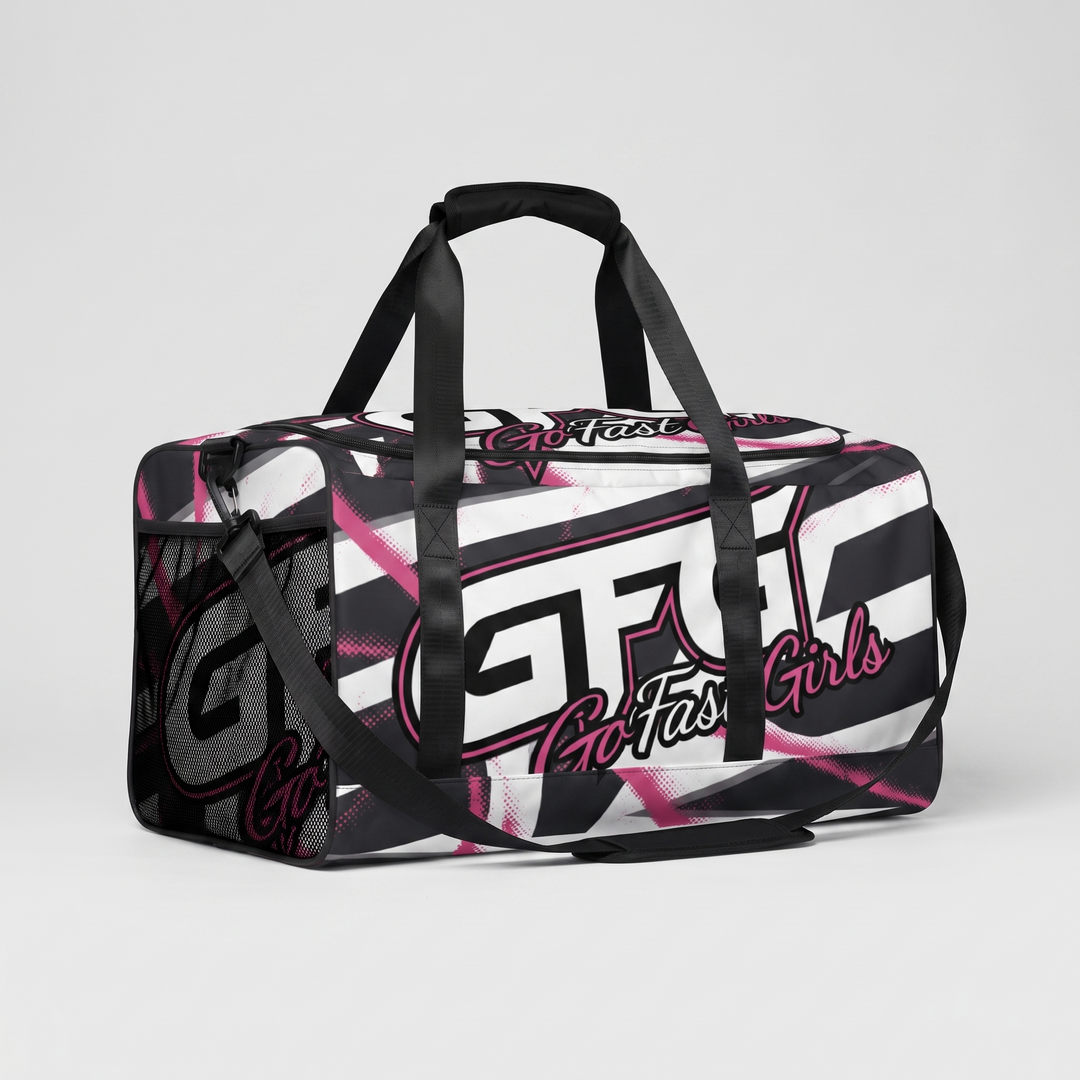 Pink Starburst Duffle Bag — front three-quarter view