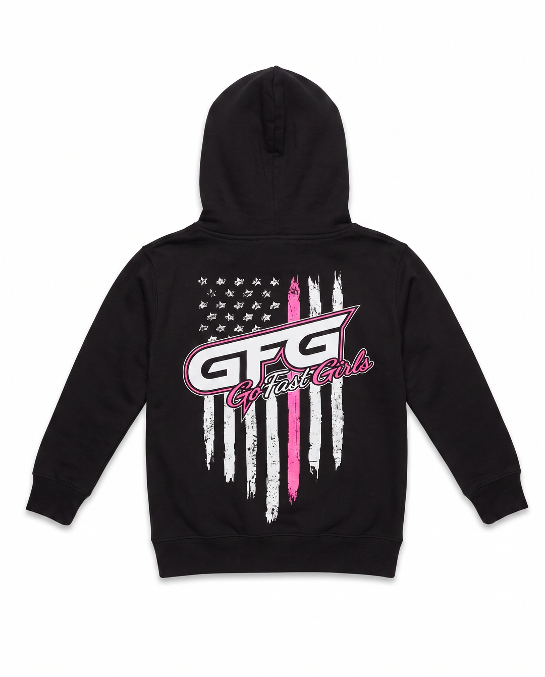 Youth American Flag Hoodie — back view, GFG flag print